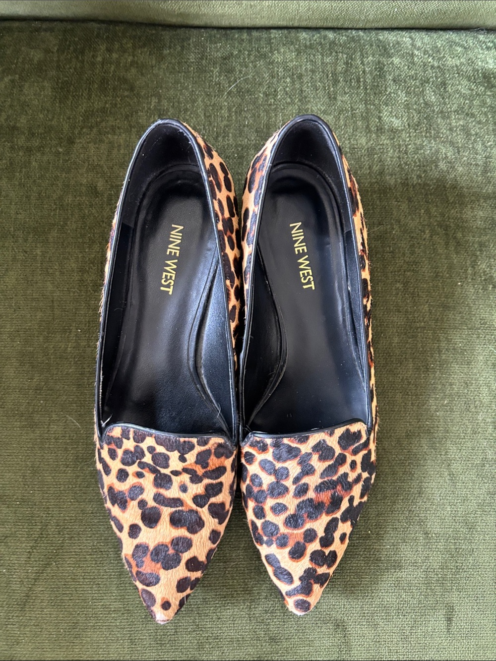 Nine West Leopard Print Pointed Toe Flats - Brown and Black